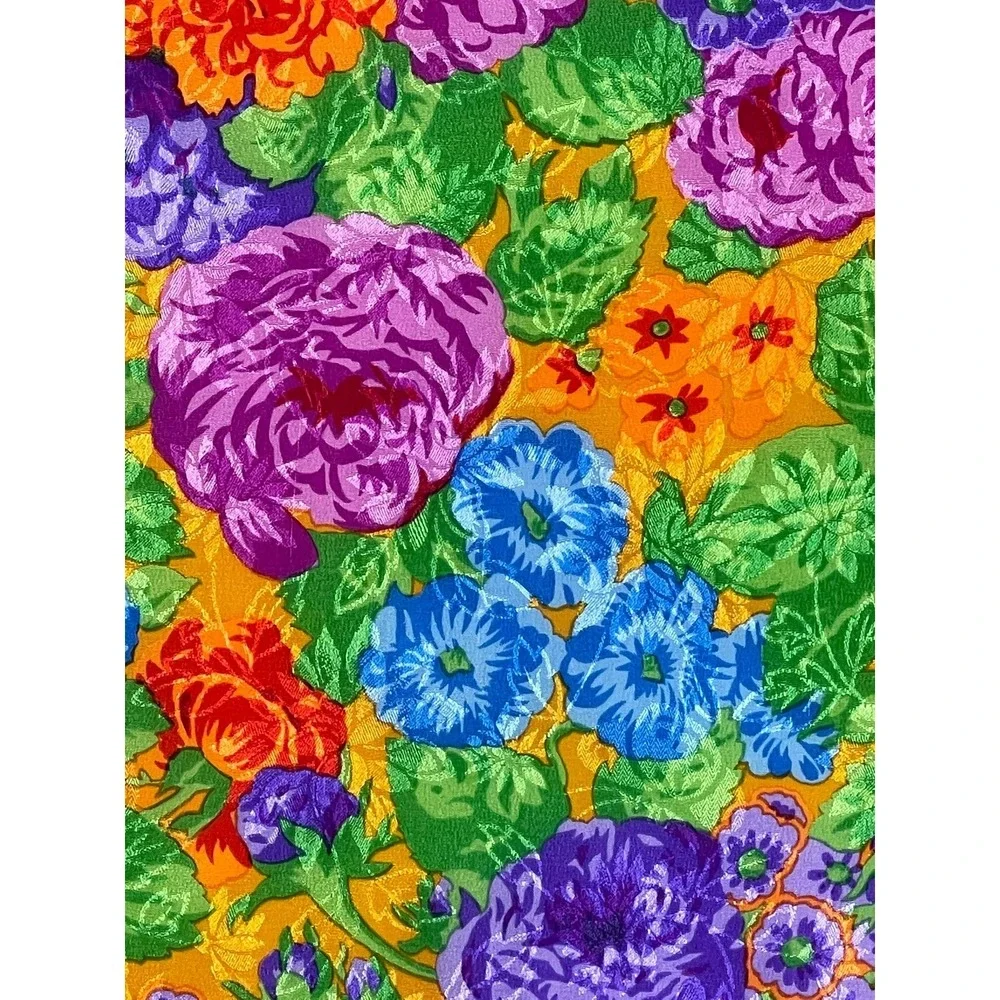 Albert Nipon Vintage Floral Jacquard Silk Square Scarf Gold Purple Hand Rolled‎
